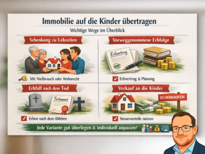 Immobilie auf die Kinder übertragen: Überblick über Schenkung zu Lebzeiten, vorweggenommene Erbfolge, Erbfall und Verkauf an die Kinder – Varianten der Vermögensübertragung im Vergleich. Landsberg am Lech, Kaufering, Penzing, Buchloe, Augsburg, Türkheim, Fürstenfeldbruck, Dachau