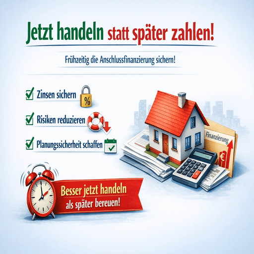 Visualisierung einer frühzeitigen Anschlussfinanzierung: Zinsen sichern, Risiken reduzieren und langfristige Planungssicherheit durch rechtzeitige Finanzierungsentscheidung. Landsberg am Lech, Kaufering, Penzing, Buchloe, Augsburg, Türkheim, Fürstenfeldbruck, Dachau